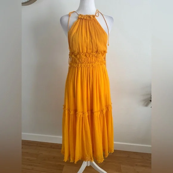 Zimmermann Mae Ruffled Tiered Silk Crepon Midi Dress - Picture 2 of 12